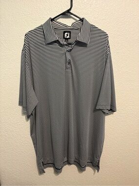 FootJoy Men's Navy and White Striped Polo Shirt Size XL